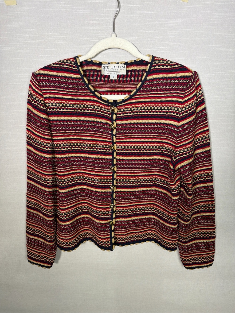 ST. JOHN SPORT BY MARIE GRAY Multicolor Wool Knit Button Cardigan Sweater Size S